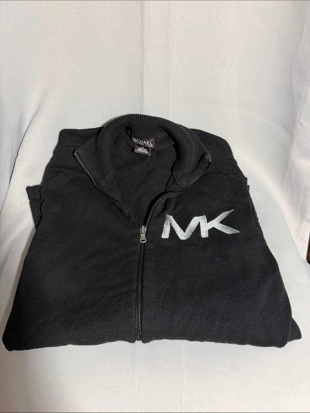 Michael Kors Black Zip-Front Sweater with Silver MK Logo